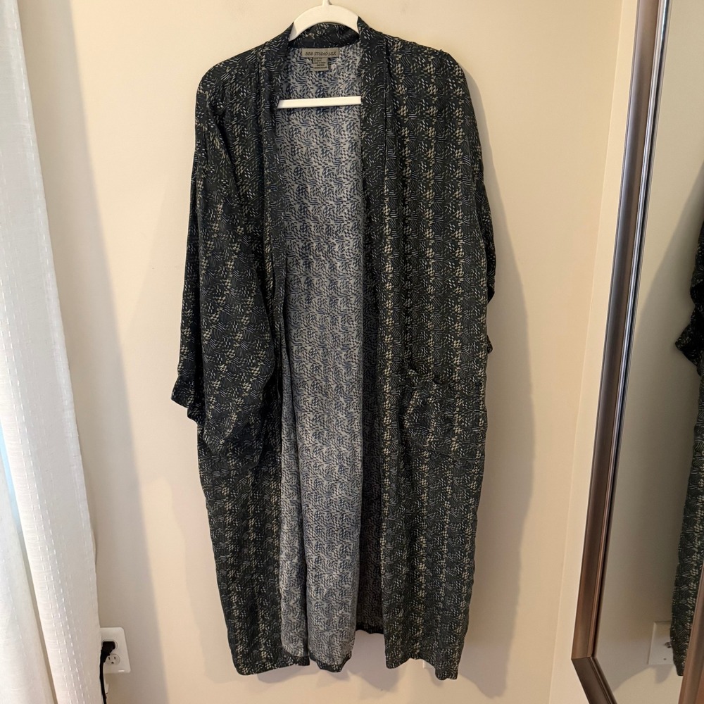 BBB Studio Silk Long Open Front Duster Robe Abstract Geometric Print One Size
